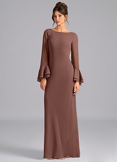 Azazie Leone Abiti da Damigella Abito Sirena in Chiffon Corsetto Espresso image5