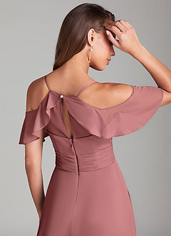 Azazie Dakota Bridesmaid Dresses Desert Rose A-Line Off the Shoulder Mesh Dress image2