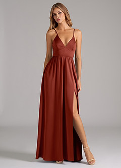 Azazie Aaida Bridesmaid Dresses Terracotta A-Line Corset Stretch Satin Dress image5
