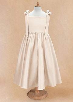 Azazie Chelsie Flower Girl Dresses White Alabaster A-Line Bow Matte Satin Dress image5