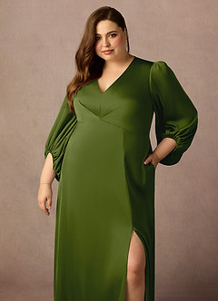Azazie Luna vestidos de madre de la novia Vestido de Enebro de Satén Elástico de Corte En A con Plisado image10