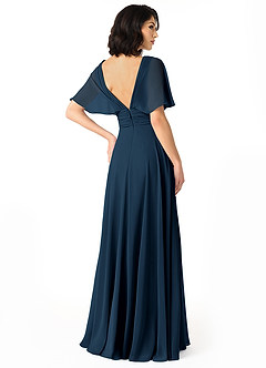 Azazie Pamela Bridesmaid Dresses Dark Navy A-Line V-Neck Pleated Chiffon Dress image2