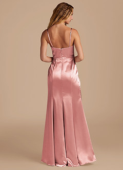 Azazie Marzia At-home Try On Dresses Auburn Mermaid Pleated Metallic Satin Dress image5