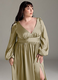 Azazie Norah Bridesmaid Dresses Moss Green A-Line Stretch Satin Dress image12