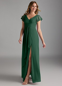 Azazie Omari Bridesmaid Dresses Dark Green A-Line Mesh Dress image5