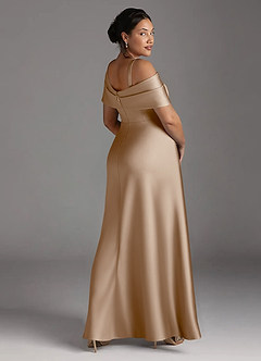 Azazie Milton Mother of the Bride Dresses Taupe A-Line Pleated Stretch Satin Dress image12