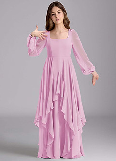 Azazie Clara Junior Candy Pink A-Line Blouson Chiffon Dress image6