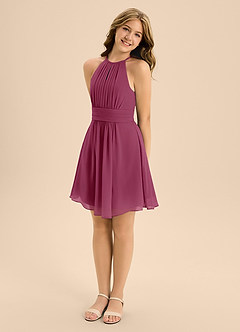 Azazie Bonnie Junior Mulberry A-Line Pleated Chiffon Dress image4
