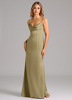 Azazie Aimee Bridesmaid Dresses Moss Green A-Line Sweetheart Neckline Stretch Satin Dress image1