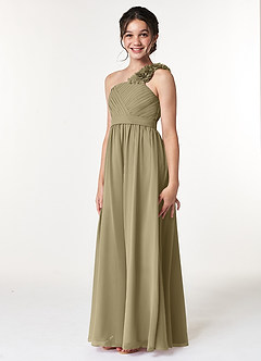 Azazie Flower Junior Vestido de Musgo Verde de Gasa de Corte En A con Plisado image4