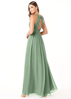 Azazie Luz Abiti da Damigella Abito A-Line in Chiffon Pizzo Matcha image4