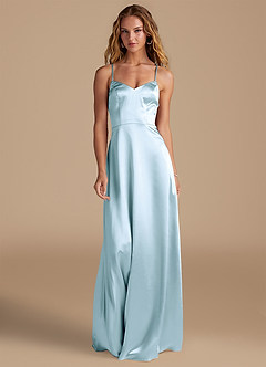 Azazie Mei Bridesmaid Dresses Sky Blue A-Line Metallic Satin Dress image3