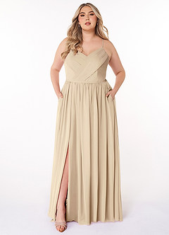Azazie Cora Robes de demoiselle d'honneur Robe Trapèze en Mousseline de soie Plissée Champagne image6
