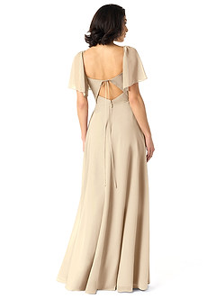 Azazie Chloe Robes de demoiselle d'honneur Robe Trapèze en Mousseline de soie Encolure en Forme de Cœur Champagne image2