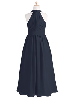 Azazie Iman Junior Dark Navy A-Line Pleated Chiffon Dress image7