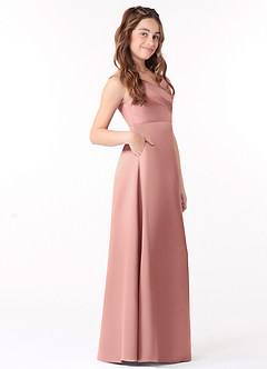 Azazie Sadia Junior Rosette A-Line Pleated Stretch Satin Dress image2