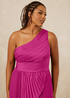 Christian Siriano Bridal for Azazie 1008 Robes de demoiselle d'honneur Robe Trapèze en Satin extensible Ue épaule Fuchsia image12