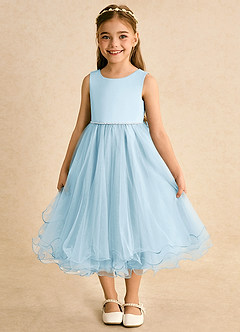 Azazie Lass Robe Demoiselle D'honneur Fillette Robe Trapèze en Tulle Arc Bleu Ciel image2