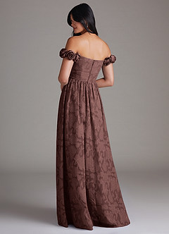 Azazie Autumn Jurken voor bruidsmeisjes Converteerbaar Jurk van Bloemen Burn-out met A-Lijn Off the Shoulder Espresso image3
