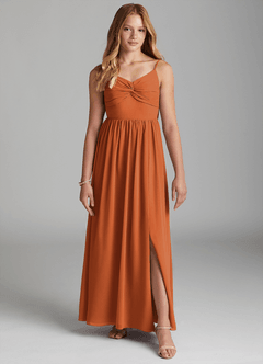 Azazie Zeya Junior Cinnamon A-Line Chiffon Dress image3