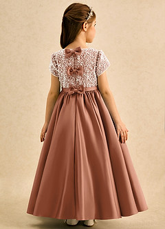 Azazie Cashew Flower Girl Dresses Bronzer Ball-Gown with Sleeves Matte Satin Dress image1