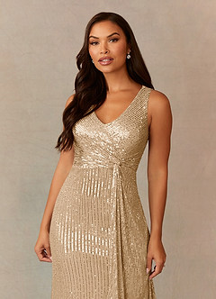 Azazie Pasadena Mother of the Bride Dresses Champagne Sheath Sequins Dress image4