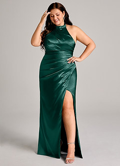 Azazie Jemma Bridesmaid Dresses Pine Sheath Pleated Metallic Satin Dress image8