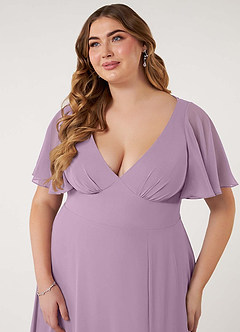 Azazie Kimber Vestidos de damas de honor Vestido de Glicinia de Gasa de Corte en A con Manga volante image13