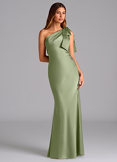 Azazie Yuanna Bridesmaid Dresses Pistachio Mermaid One Shoulder Stretch Satin Dress image5