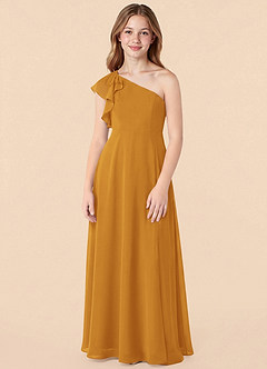 Azazie Arabella Junior Butterscotch A-Line Ruched Chiffon Dress image1