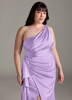 Azazie Maive Bridesmaid Dresses Lilac Sheath Ruched Stretch Satin Dress image11