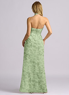 Azazie Jemma Bridesmaid Dresses Green Fern Floral Sheath Pleated Chiffon Dress image2
