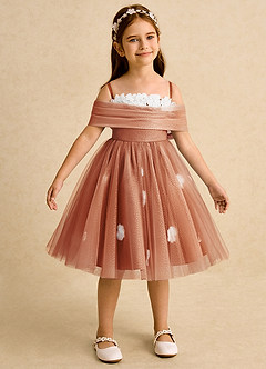Azazie May Flower Girl Dresses Cinnamon Ball-Gown Pleated Tulle Dress image7