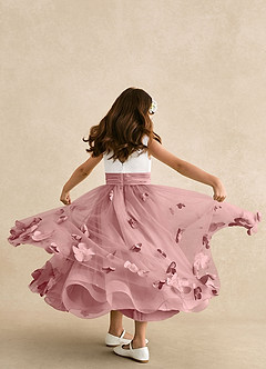Azazie Vi Flower Girl Dresses Dusty Rose A-Line Sleeveless Tulle Dress image3