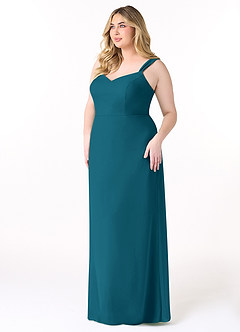 Azazie Denice Bridesmaid Dresses Ink Blue Sheath Pleated Chiffon Dress image11