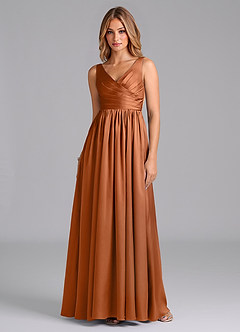 Azazie Keyla Final Sale Copper A-Line Pleated Stretch Satin Dress image1