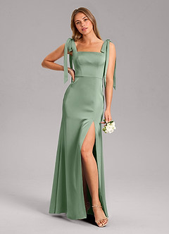 Azazie Frostine Brautjungfernkleider A-Linie Schleifen Stretch-Satin Kleid Matcha image1