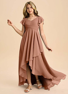 Azazie Caria Junior Bronzer A-Line Pleated Chiffon Dress image1