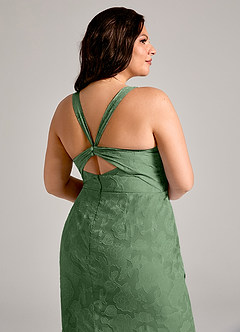 Azazie Mero 신부 들러리 드레스 쉬스 주름진 플로럴 번아웃 바닥 길이 드레스 image12