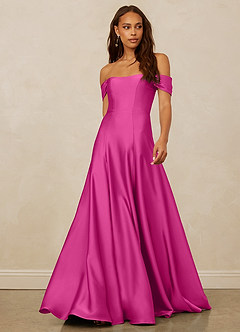 Christian Siriano Bridal for Azazie 1002 Bridesmaid Dresses Fuchsia A-Line Off the Shoulder Stretch Satin Convertible Dress image1