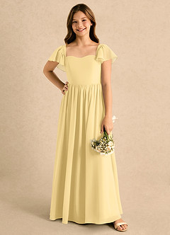 Azazie Patsy Girls Formal Jurken voor bloemenmeisjes A-lijn Jurk van Chiffon Sweetheart-halslijn Boter image4