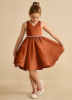Azazie Julietta Flower Girl Dresses Burnt Orange Ball-Gown Convertible Tulle Dress image4