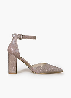 front Pointed Toe Ankle Strap Chunky Heels
