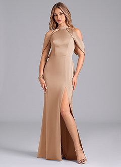 Azazie Bonny Bridesmaid Dresses English Rose Mermaid Off the Shoulder Stretch Satin Dress image3