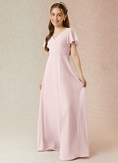 Azazie Induh Junior Blushing Pink A-Line Ruched Chiffon Dress image3