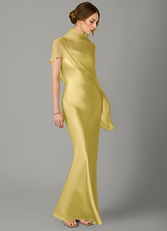 Azazie Jaleesa Bridesmaid Dresses Canary A-Line High Neck Stretch Satin Dress image3