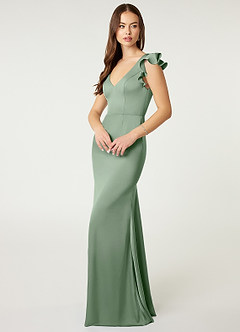 Azazie Vero Final Sale Matcha Sheath Ruched Stretch Satin Dress image3