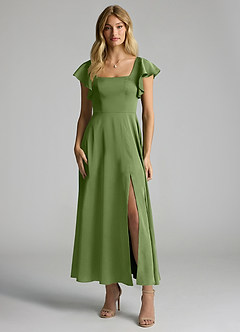 Azazie Bondi Brautjungfernkleider A-Linie Gestreift Stretch-Satin Kleid Wacholder image4