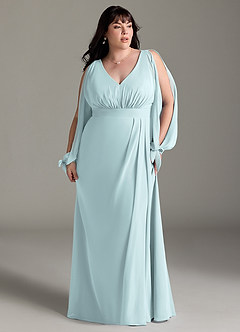 Azazie Matilda Bridesmaid Dresses Mist A-Line Long Sleeve Chiffon Dress image13