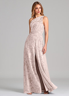 Azazie Phaedra Bridesmaid Dresses Blushing Pink A-Line One Shoulder Floral Burnout Dress image3